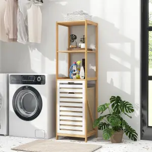 Costway 4-Tier Tilt-Out Laundry Hamper Bamboo Clothes Basket with Storage Shelves