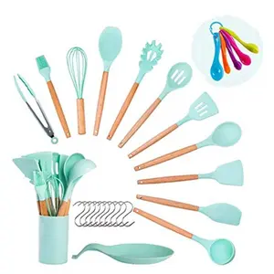 Cooking Utensils Set, Kitchen Utensils Set, Including Measuring Spoon Set, Placing Mat, Utensil Holder, Silicone Kitchen Utensil Set (Green) Green