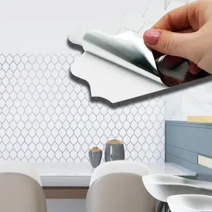 Walplus Brilliant White Silver Leaf Tile Stickers 2D Multipack 24Pcs