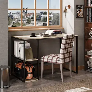 Modern Metal Framed Wooden Office Study Desk with Shelves