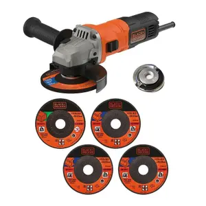 Black and Decker 240v 115mm 4.5" Angle Grinder 5 Discs + Flange Nut BEG010A5-GB