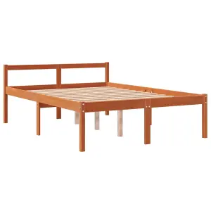 Berkfield Bed Frame Wax Brown 135x190 cm Double Solid Wood Pine