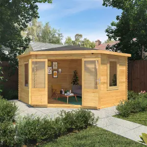 Waltons Wooden 4m x 4m Corner Log Cabin Summerhouse Garden Room - 28mm Double Glazed