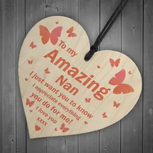 I Love You Nan Gift Hanging Wooden Heart Gift For Nan Birthday Mothers Day Plaque