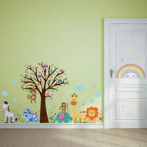 Walplus Happy London Zoo With Rainbow Kids Sticker PVC Multicoloured