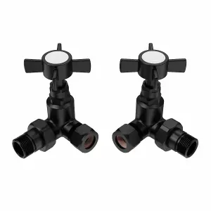 Rinse Bathrooms Traditional Corner Radiator & Towel Rail Valves Pair 15mm Corner Radiator Valve Black