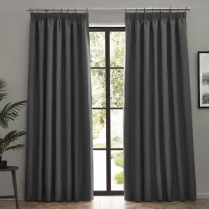 furn. Dawn 100% Blackout Thermal Charcoal Pencil Pleat Curtains, 117 x 137cm