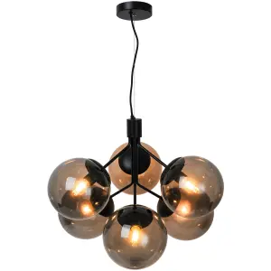 Nordlux Ivona 6-Spot Indoor Living Dining Glass Pendant Ceiling Light in Black (Diam) 20cm