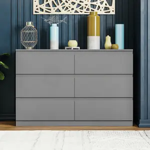 Vida Designs Denver Grey 6 Drawer Chest (H)770mm (W)1200mm (D)400mm