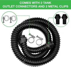 Premium Corrugated Flexible Hose Pond Pipe Set 25mm / 1inch-  2-meter with 2 Double-Wired Hose Clips and 2 Heavy Duty Plastic Butt