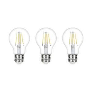 Diall E27 3.4W 470lm Clear GLS Warm white LED Filament Light bulb, Pack of 3