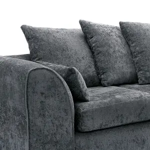 Harriet Crushed Chenille Right Facing Corner Sofa in Dark Grey