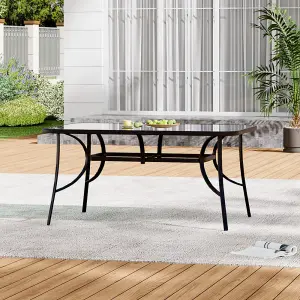 Black Rectangular Tempered Glass Tabletop Metal Outdoor Garden Coffee Table with Parasol Hole 120cm