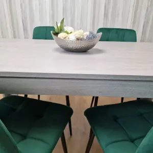 Grey Dining Table and 4 Green Velvet Chair Kitchen Dining Table for 4 Dining Room Dining Sets