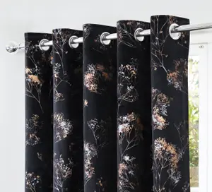 Home Curtains Lucia Thermal Interlined 90w x 90d" (229x229cm) Black Eyelet Curtains (PAIR)