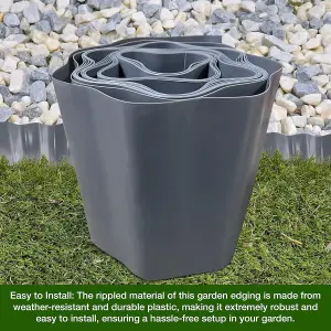 9 Metres Grey Flexible Plastic Lawn Edging Durable, Weatherproof, and Frost-Resistant  15cm Height