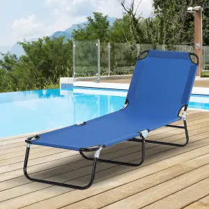 Outsunny Folding Lounge Chair Outdoor Chaise Lounge for Bench Patio Blue