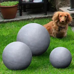 Cluster Set of 3 IDEALIST™ Grey Reinforced Stone Garden Decorative Balls: D25 + D30 + D40cm, 5.5 + 7.7 + 9.9lbs