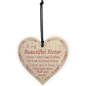 Red Ocean Beautiful Sister Wooden Heart Special Gift For Sister Birthday Christmas Keepsake Plaque