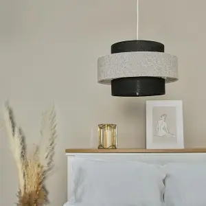 ValueLights Weaver Modern Cylinder Ceiling Pendant Light Shade In Black and Grey Herringbone Finish