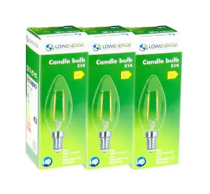 30w Equivalent LED Filament Candle Light Bulb Candle E14 Small Screw 2.0w - Warm White - Pack of 3