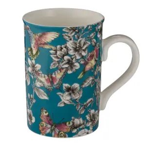 Price & Kensington Set of 6 Hummingbird Floral Teal & Duckegg Mug 300ml