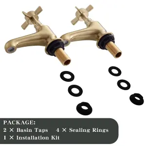 BATHWEST Basin Pillar Taps Pair Antique Twin Bathroom Sink Mixer Taps Cross Lever Tap