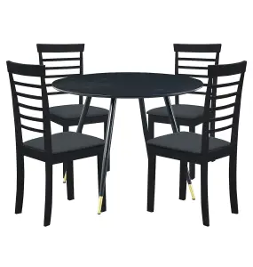 Hallowood Furniture Finley Small Round Dining Table in Black Finish with 4 Black Wooden Chairs