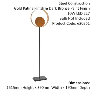 1615mm Gold Patina Complete Standing Floor Lamp Light - Dark Bronze Metalwork