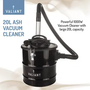 Valiant Ash Vacuum for Fireplaces, Stoves and Barbecue 1000W 20L Capacity - Black Gloss