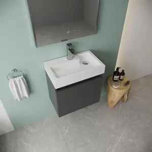 Wall Hung Vanity Basin Unit & Slimline Polymarble Basin - 500mm - Gloss Grey