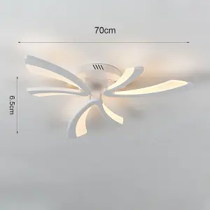 Unique 3 V-Shaped Petals White Acrylic Shade LED Semi Flush Ceiling Light Fixture Dimmable