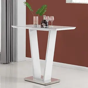 Furniture in Fashion Ilko White High Gloss Bar Table With 4 Ritz Grey White Bar  Stools