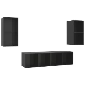 Berkfield Wall-mounted TV Cabinets 4 pcs High Gloss Black Engineered Wood