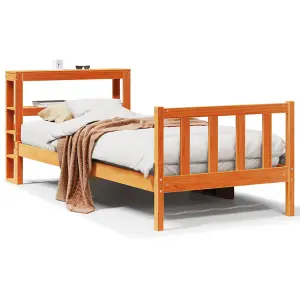 Berkfield Bed Frame with Headboard without Mattress Wax Brown 90x190 cm Single