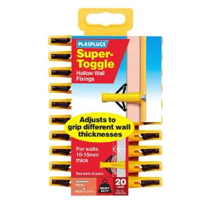 20 x Plasplugs Super Toggle Raw Plug Fixings for Plasterboards and Hollow Walls