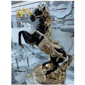 Horse Statue Standing Horse Resin Ornament Sculpture Rearing Art Gold & Black