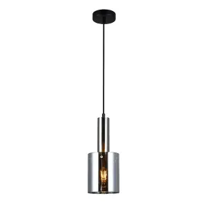 Luminosa Modern Hanging Pendant Satin Nickel 1 Light  with Glass, Smoky Shade, E27