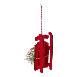 Red Sleigh with Christmas Tree Wood Hanging decoration