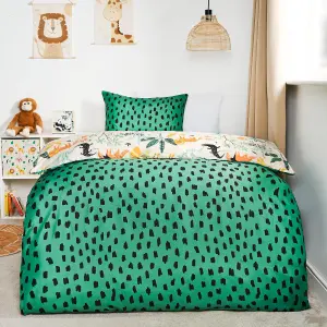 Safari Duvet Cover Set Reversible Quilt Soft Pillowcase Bedding, Green - Junior