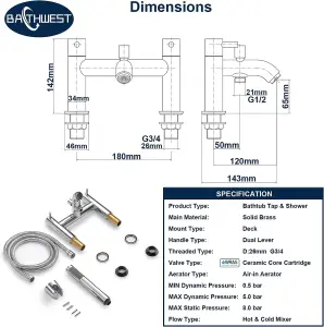 BATHWEST Bath Taps Mixer with Shower Chrome Solid Brass Bathroom Sink Taps with Shower