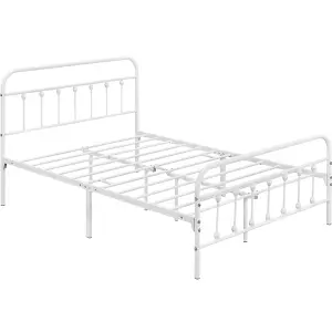 Yaheetech White 4ft6 Double Vintage Metal Bed Frame with High Headboard and Footboard