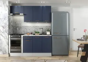 Kitchen Cabinets Set 8 Unit Navy Blue / Grey 240cm Soft Close Copper Handle Nora