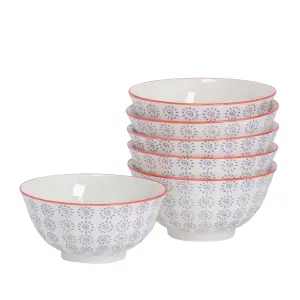 Nicola Spring - Hand-Printed Cereal Bowls - 16cm - Purple - Pack of 6