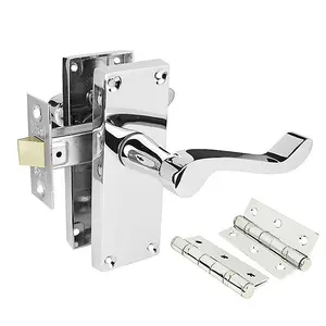 Z06 Victorian Scroll Door Handle Packs, Chrome, 75mm Latch & Hinges - Handlestore