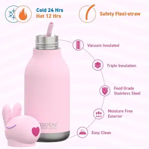 Stainless Steel Bunny Bestie Water Bottle with Reusable Flexi Straw 475ml