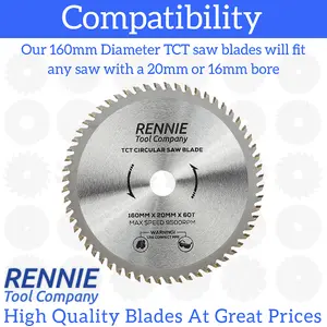 160mm x 60T TCT Circular Wood Saw Blade Fits Bosch, Makita, Black & Decker, Dewalt, Festool TS55 etc