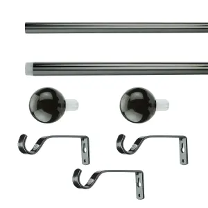 GoodHome Kilmos Gloss Black Nickel effect Extendable Ball Curtain pole Set, (L)1200mm-2100mm (Dia)19mm