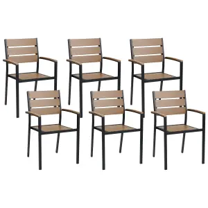 Set of 6 Garden Chairs VERNIO Light Wood-Black