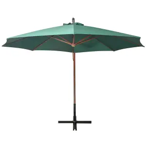 Berkfield Hanging Parasol 350 cm Wooden Pole Green